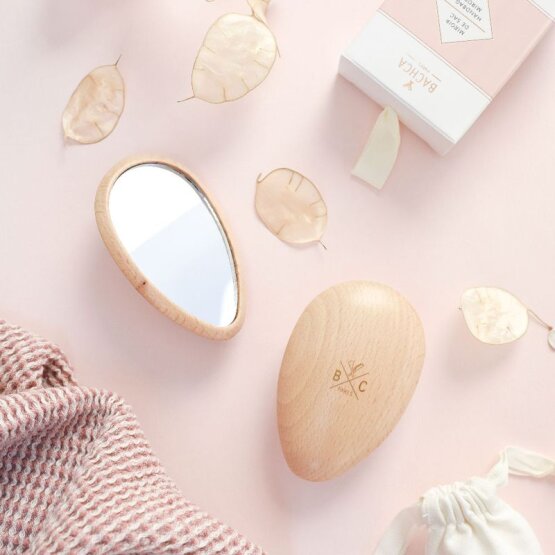 BACHCA Wooden Hand mirror + cotton pouch